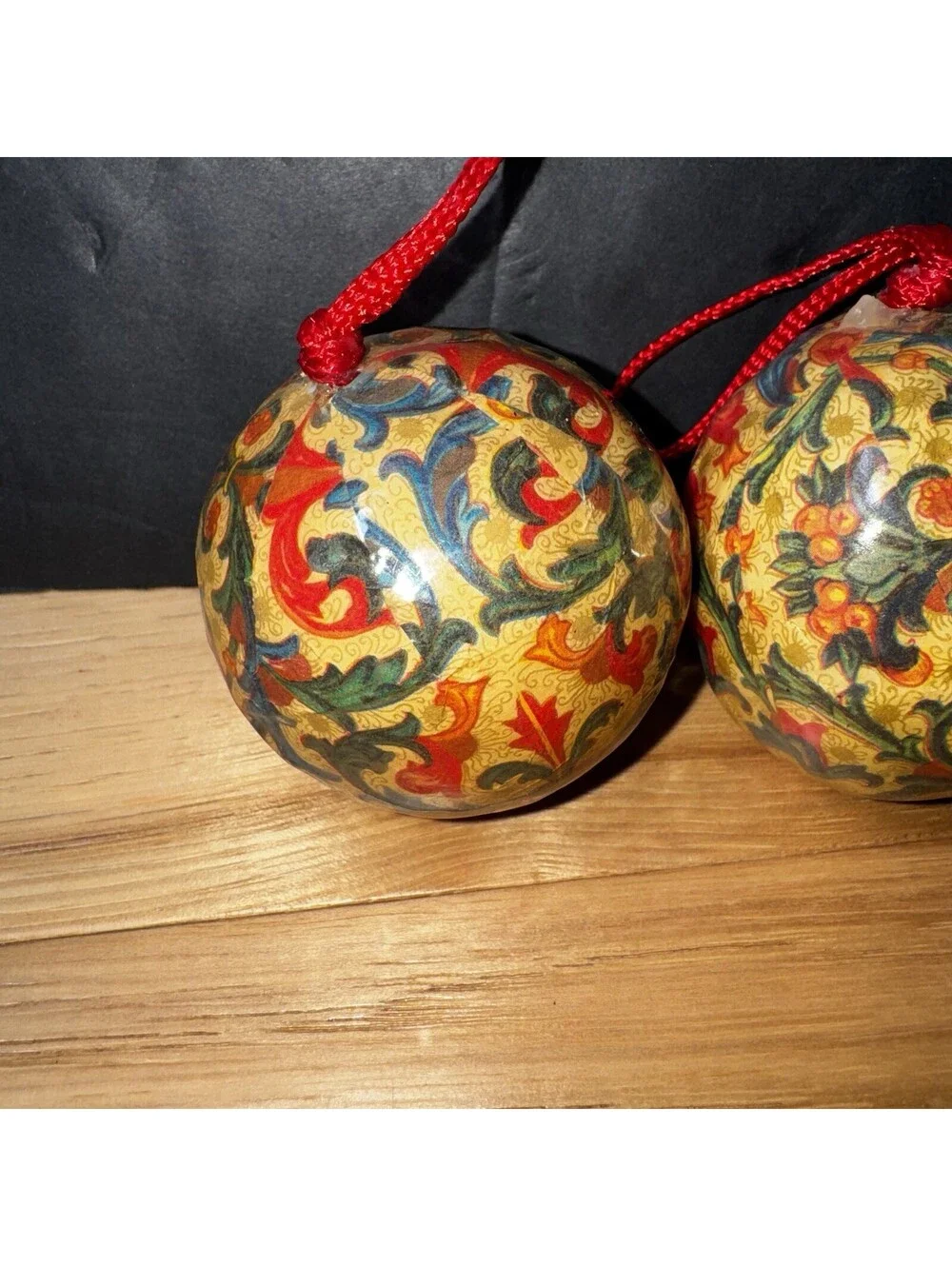 Set of 4 Vintage Floral Christmas Tree Ornaments 2.5” Decoupage Baubles Hanging